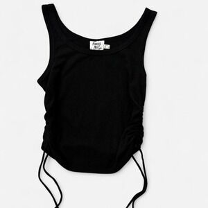 Princess Polly black tank top with tie detail ruching Size10   0080